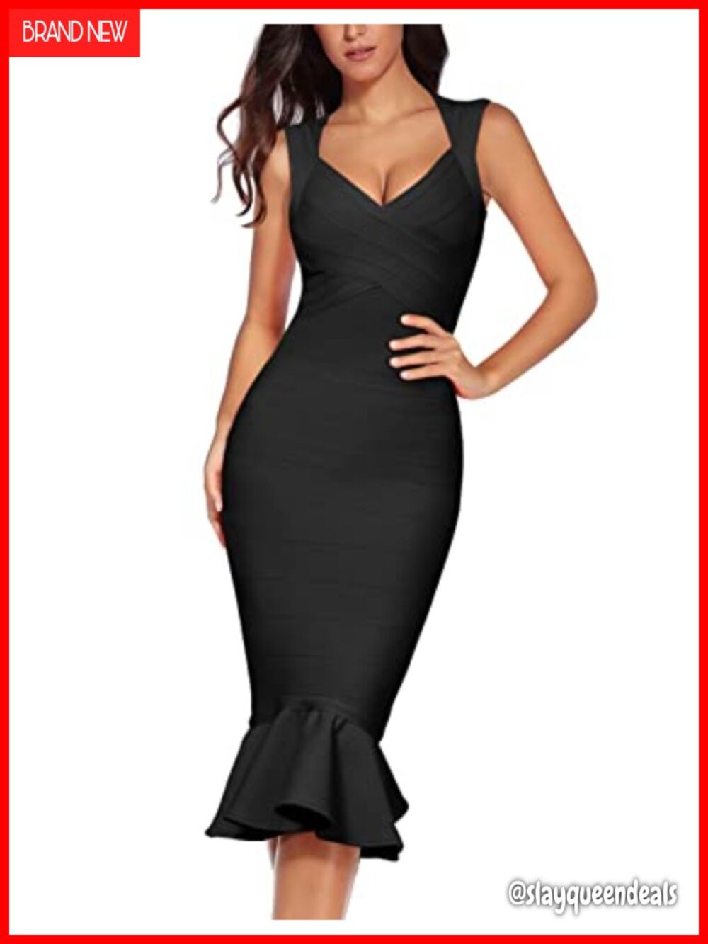 Sleeveless V-Neck Mermaid Bandage Midi Dress Bodycon Party